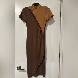 NWT Brown asymmetric cutout dress
